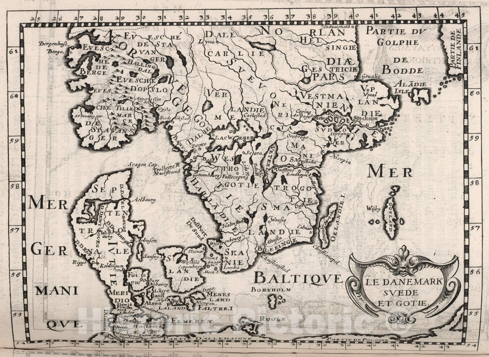 Historic Map : Le Danemark Suede et Gotie., 1649, Vintage Wall Art