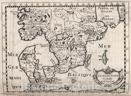Historic Map : Le Danemark Suede et Gotie., 1649, Vintage Wall Art