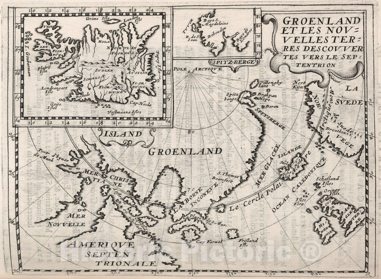 Historic Map : Groenland et les Nouvelle Terres Descouvertes vers le Septentrion., 1648, Vintage Wall Art