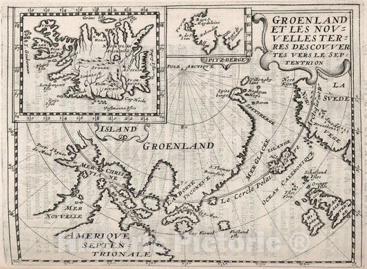 Historic Map : Groenland et les Nouvelle Terres Descouvertes vers le Septentrion., 1648, Vintage Wall Art