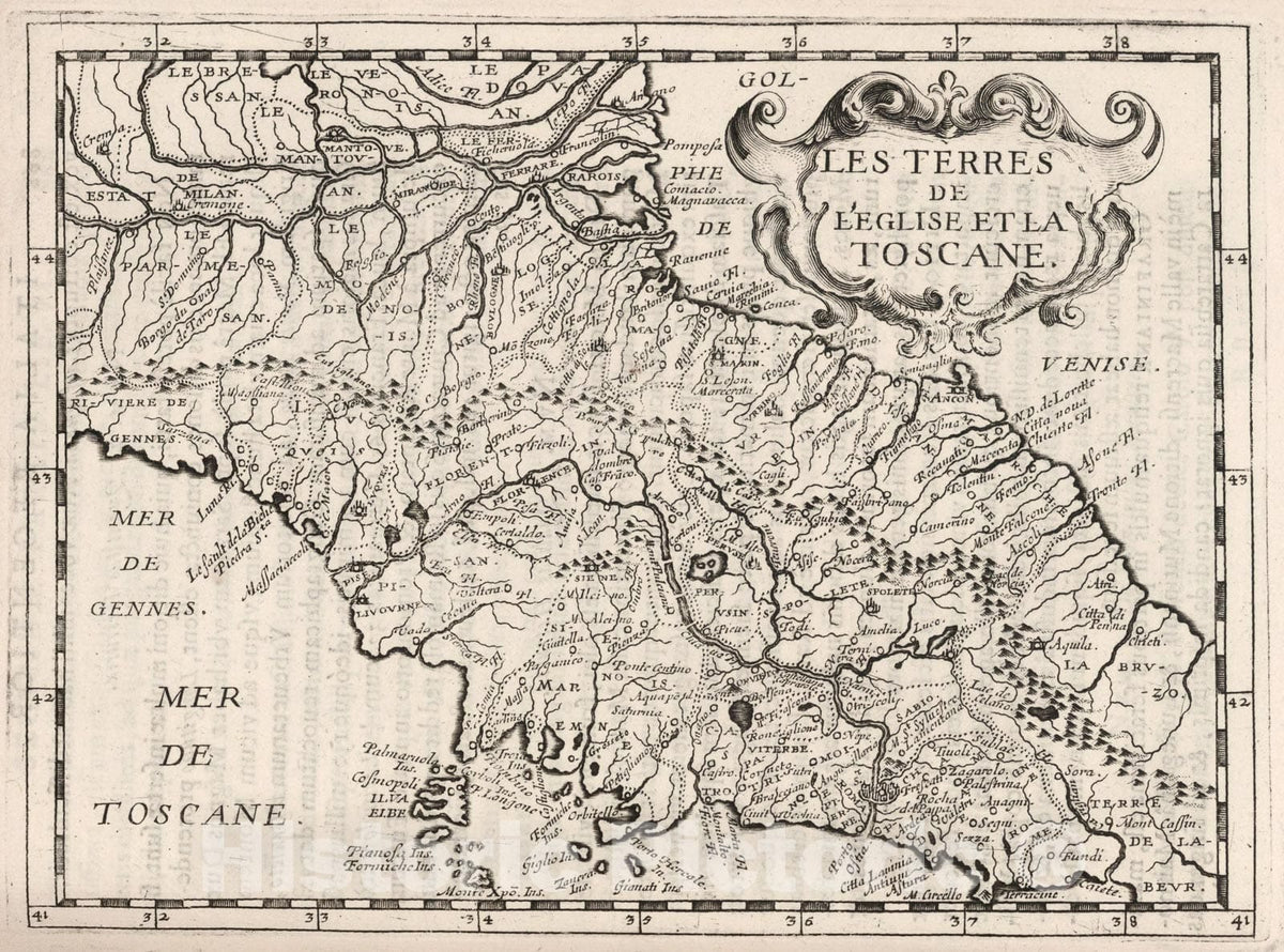 Historic Map : Les Terres de LEglise et al Toscane., 1649, Vintage Wall Art