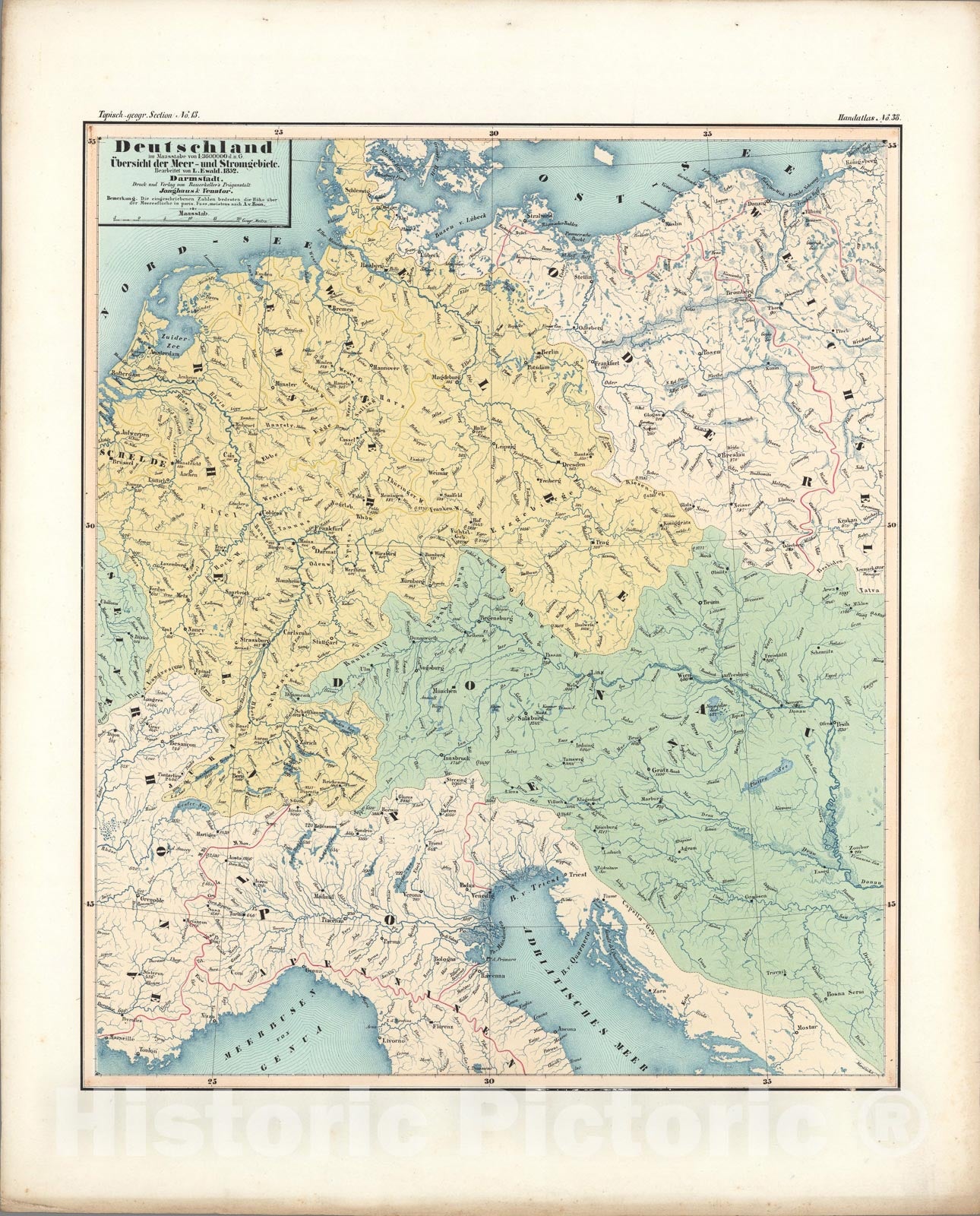 Historic Map : No. 38. Deutschland ... Uebersicht der Meer - u. Stromgebiete., 1852, Vintage Wall Art