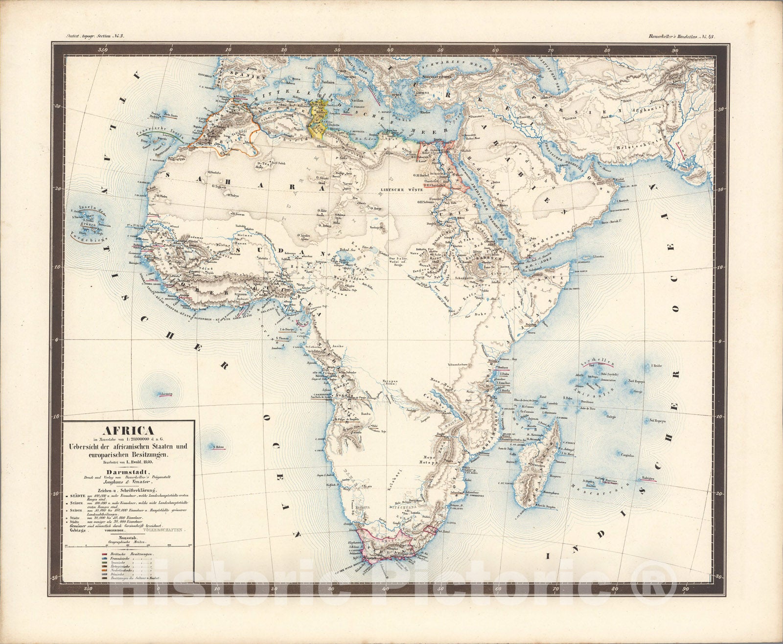 Historic Map : No. 43. Africa ... Uebersicht der africanischen Staaten und europaeischen Besitzungen., 1850, Vintage Wall Art