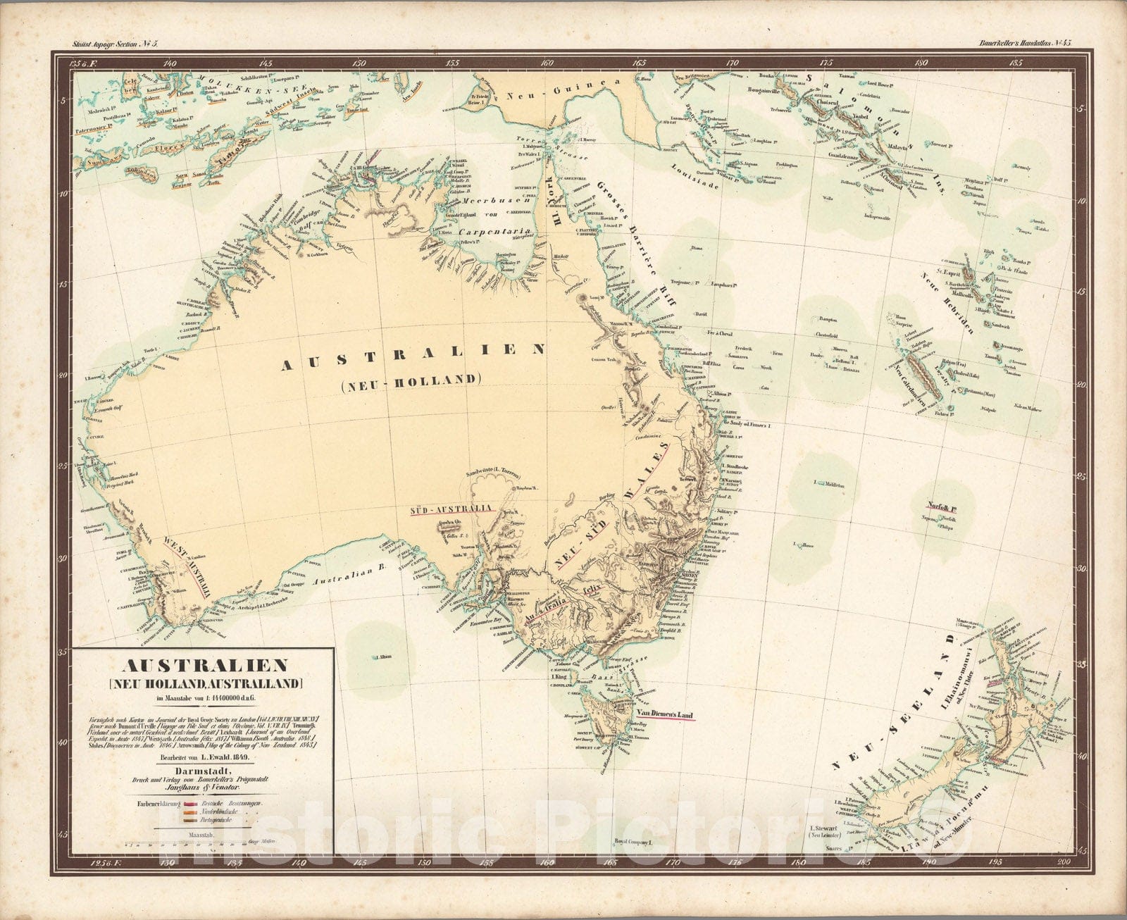 Historic Map : No. 45. Australien (Neu Holland, Australland)., 1849, Vintage Wall Art