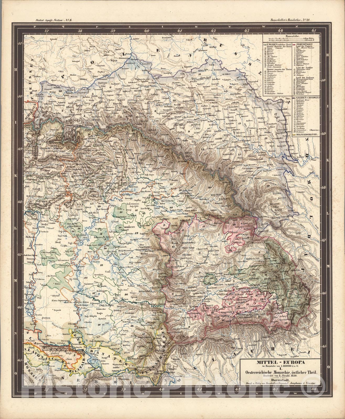 Historic Map : No. 48. Mittel - Europa ... I. Oesterreische Monarchie, oestlicher Theil., 1850, Vintage Wall Art