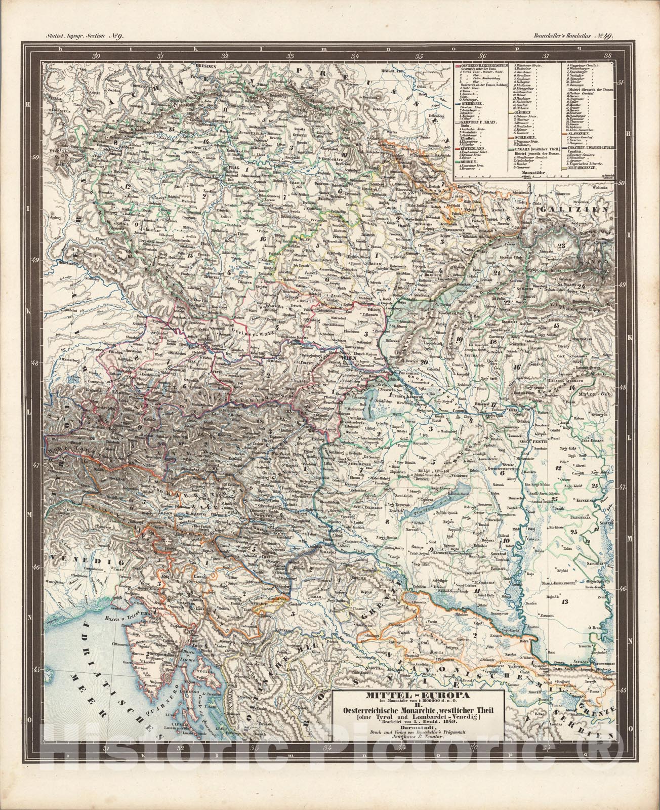 Historic Map : No. 49. Mittel - Europa ... II. Oesterreische Monarchie, westlicher Theil., 1849, Vintage Wall Art