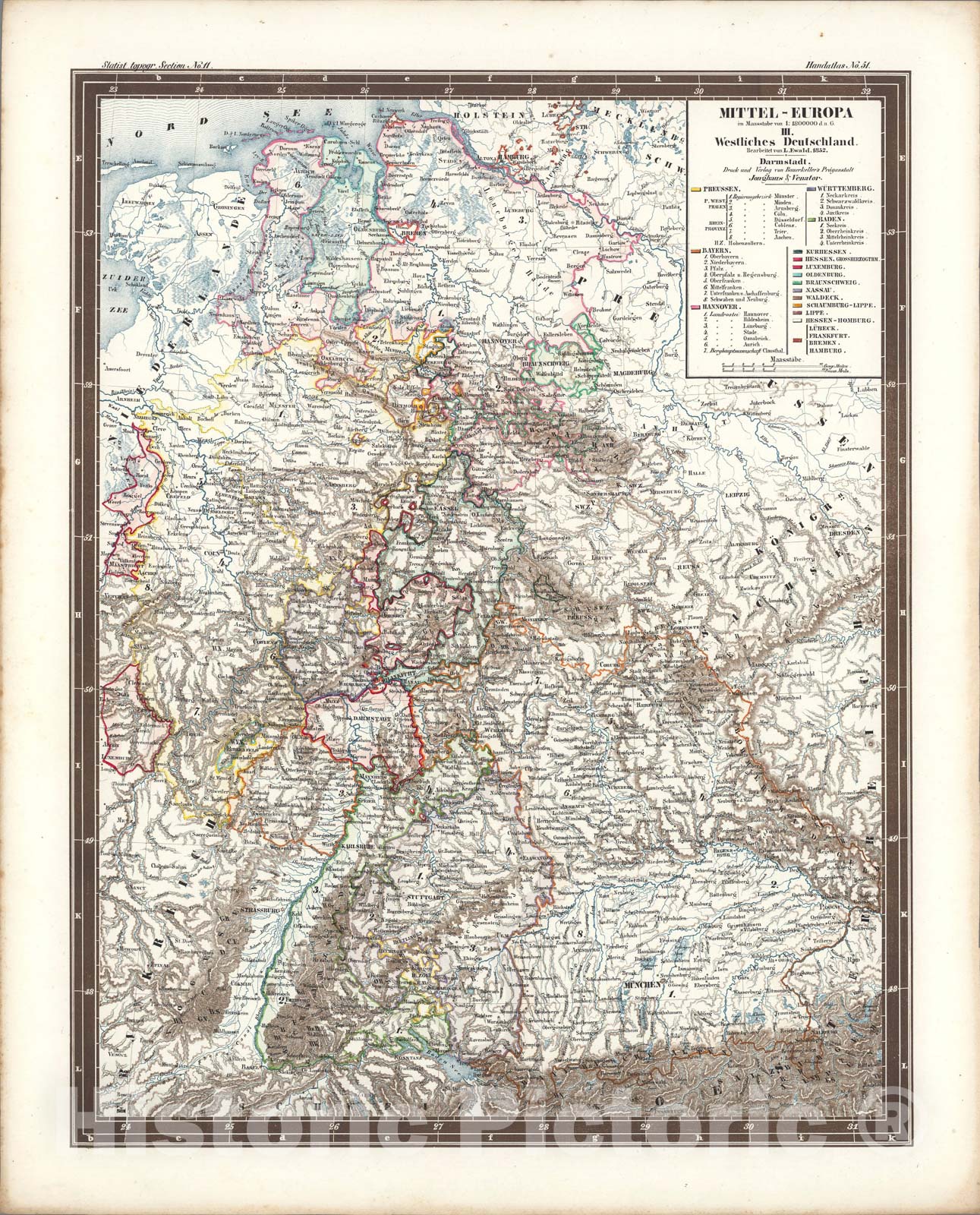 Historic Map : No. 51. Mittel - Europa ... III. Westerreische Deutschland., 1849, Vintage Wall Art