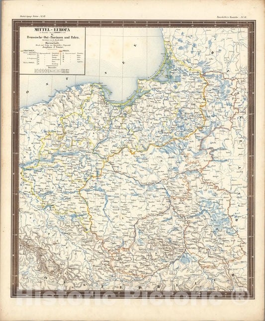 Historic Map : No. 53. Mittel - Europa ... V. Preussische Ost-Provinzen und Polen., 1849, Vintage Wall Art