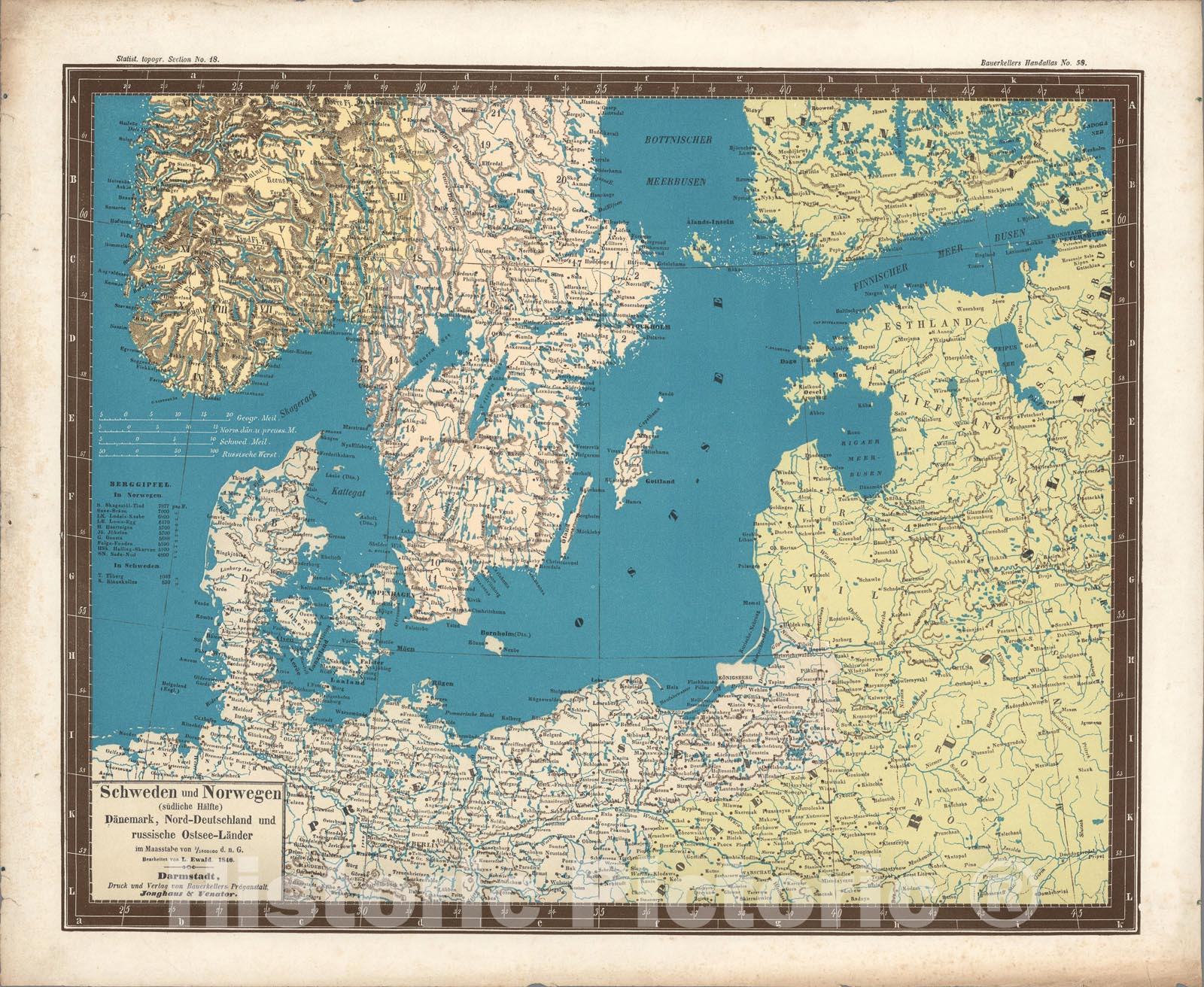 Historic Map : No. 58. Schweden und Norwegen (suedliche Haelfte), Daenemark, Nord-Deutschland und russische Ostsee-Laender., 1946, Vintage Wall Art