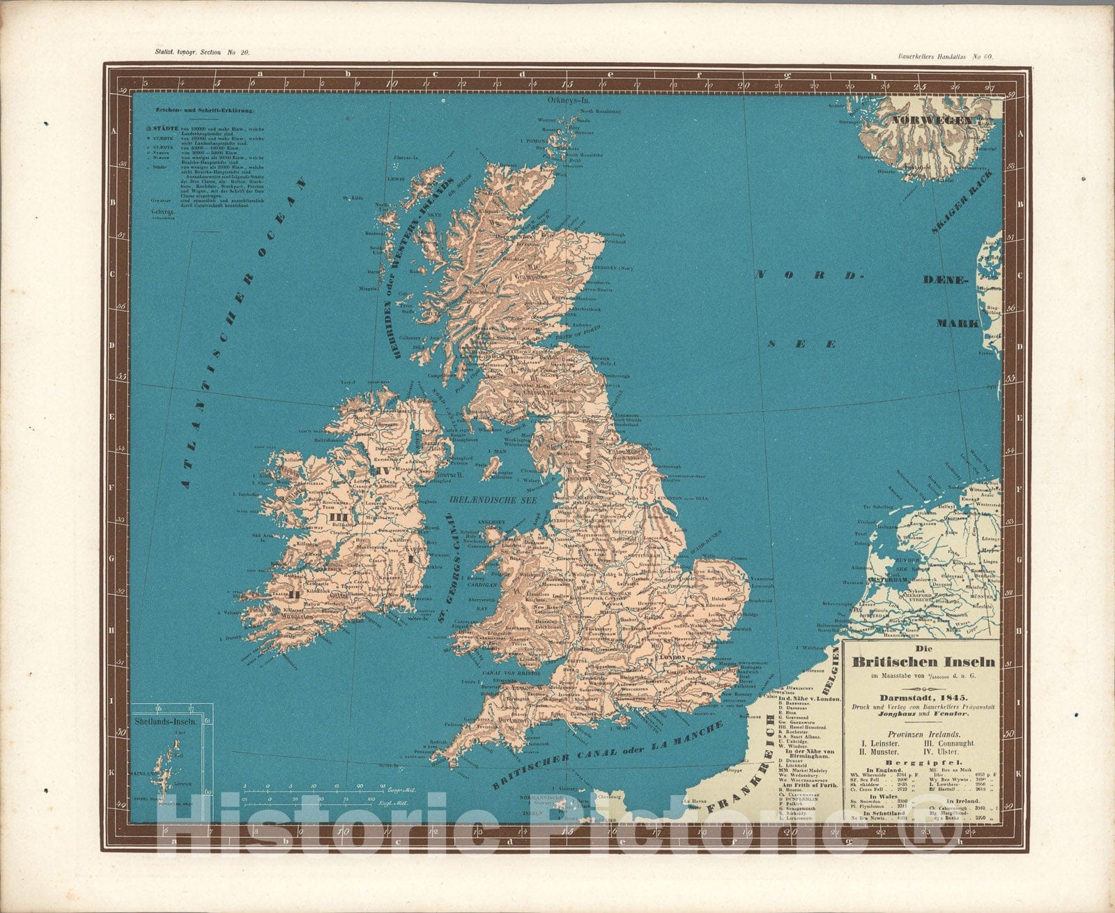 Historic Map : No. 60. Die Britischen Inseln., 1845, Vintage Wall Art