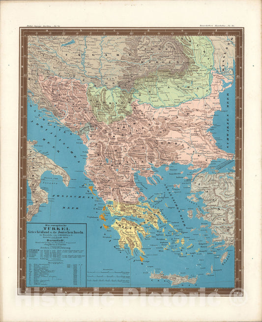 Historic Map : No. 65. Die europaeische Tuerkei, Griechenland u. die Jonischen Inseln., 1848, Vintage Wall Art