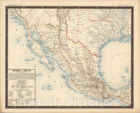 Historic Map : No. 74. Mexico und Texas., 1851, Vintage Wall Art