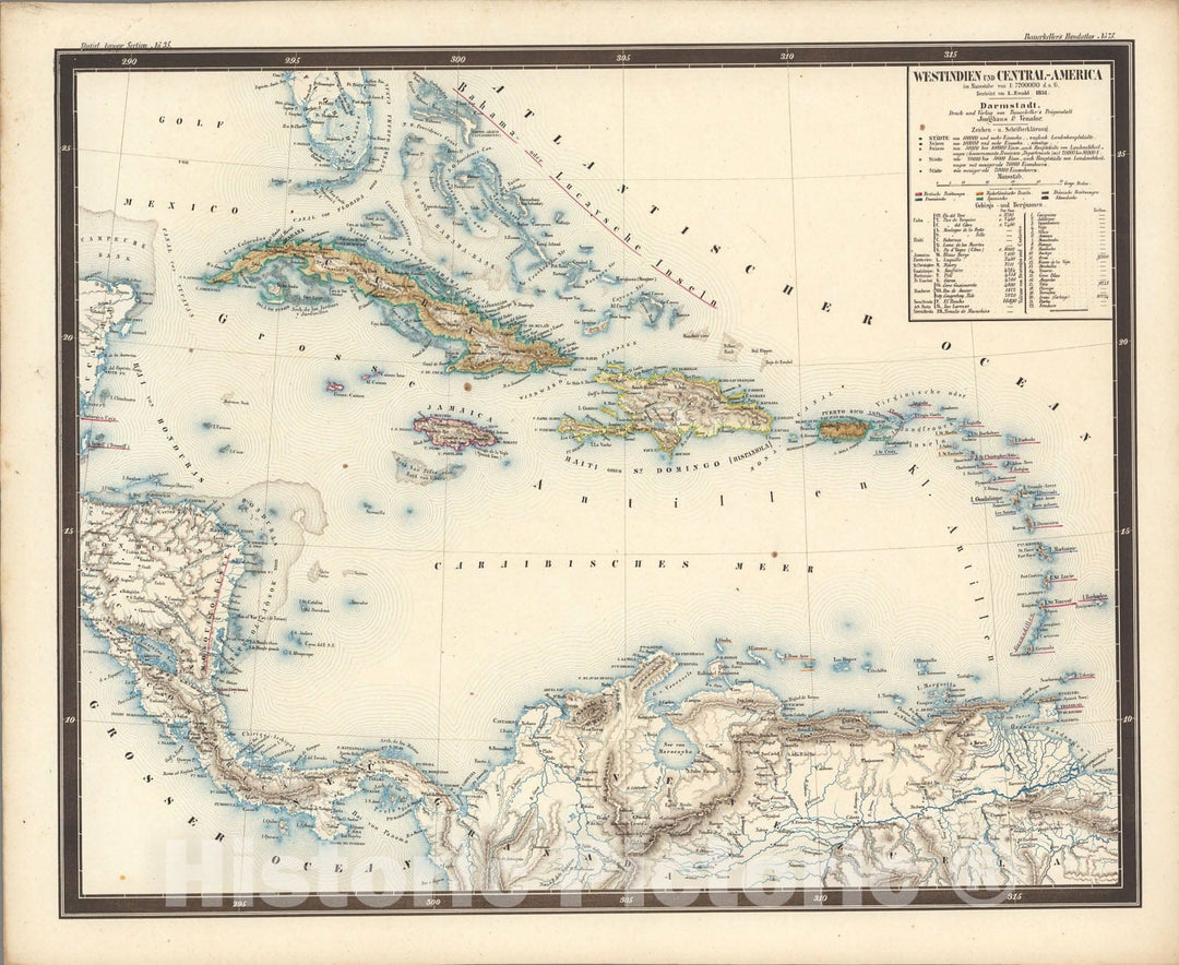 Historic Map : No. 75. Westindien und Central - America., 1851, Vintage Wall Art