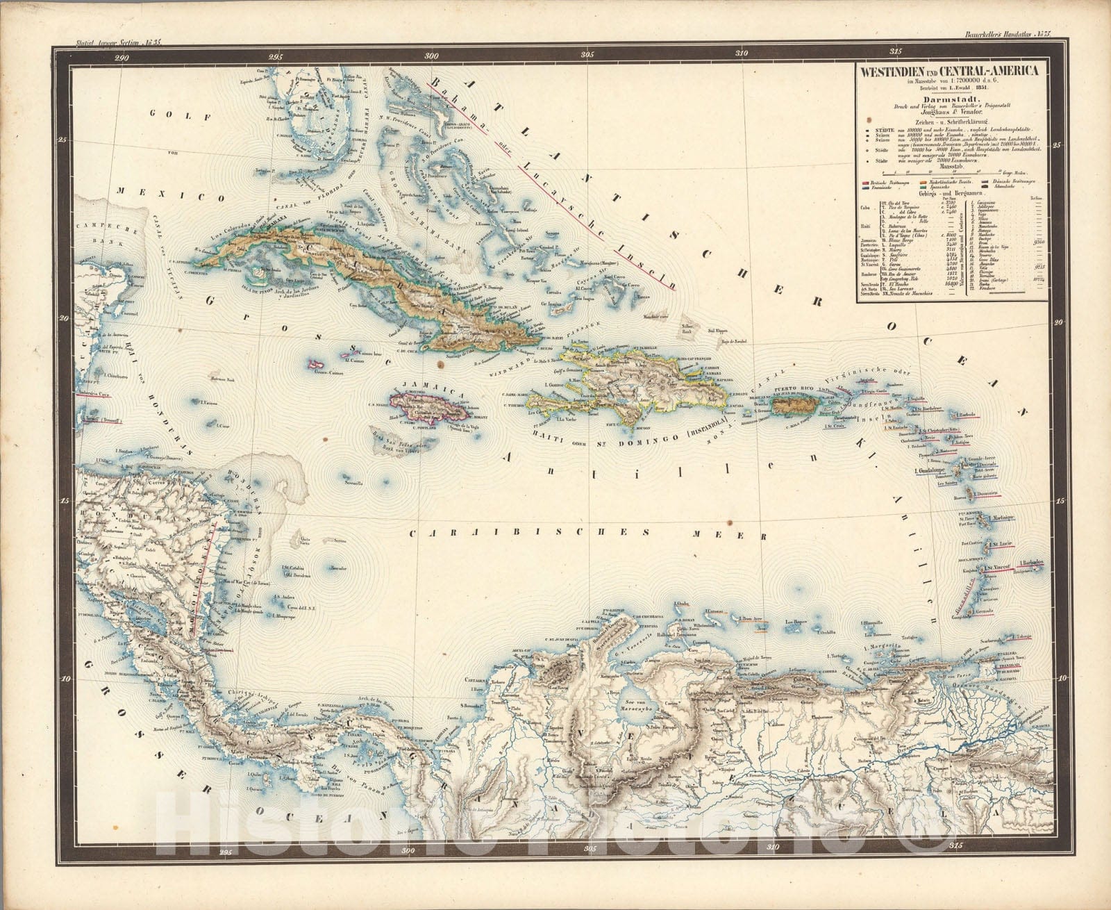 Historic Map : No. 75. Westindien und Central - America., 1851, Vintage Wall Art