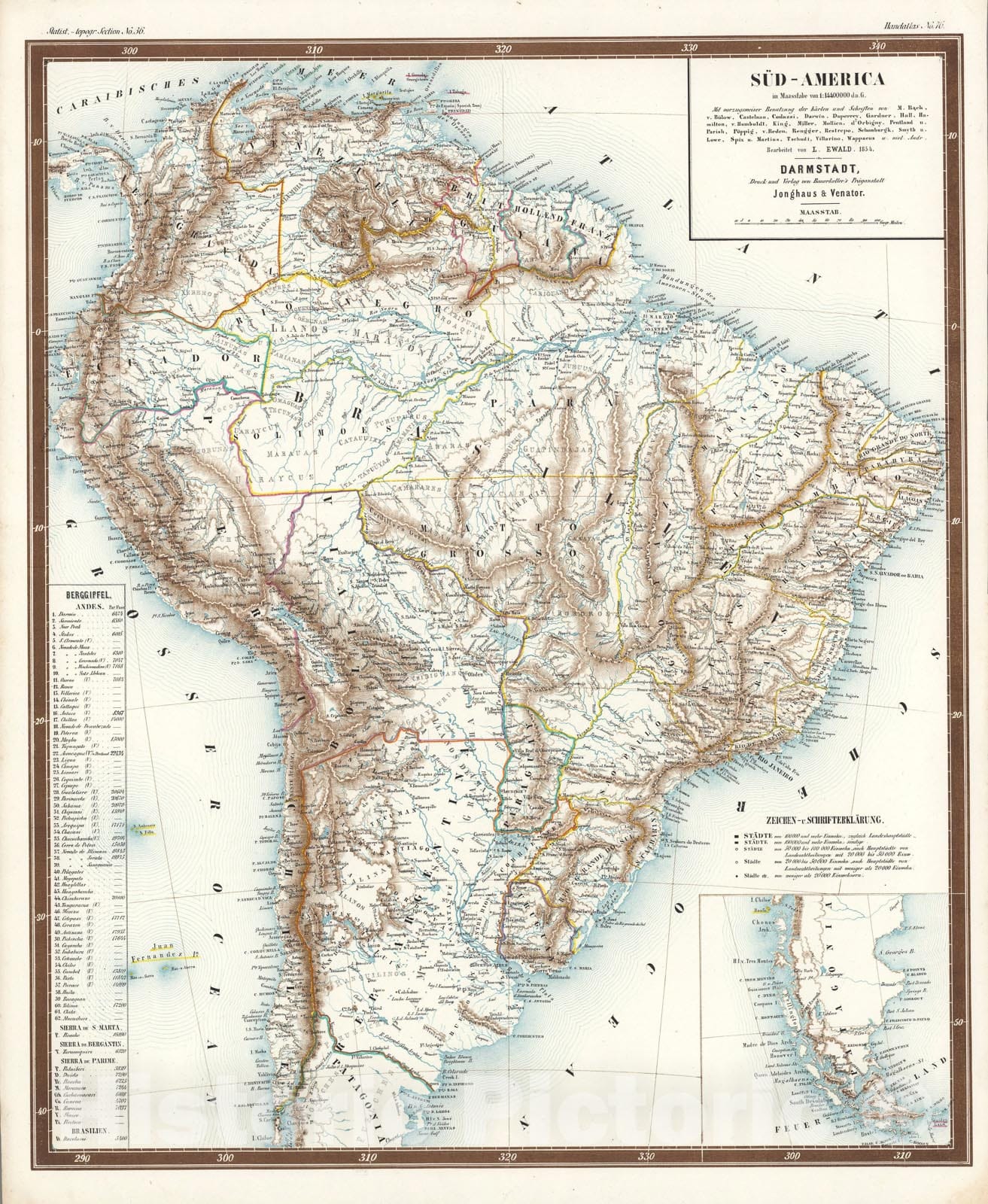 Historic Map : No. 76. Sued - America., 1854, Vintage Wall Art