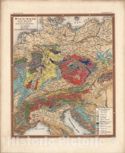Historic Map : No. 12. Deutschland und das Alpen-Gebiet ... Geognostische Uebersichtkarte., 1860, Vintage Wall Art