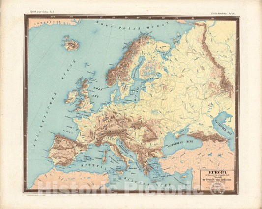 Historic Map : No. 28. Europa ... Uebersicht der Gebirgs- u. Tieflaender., 1860, Vintage Wall Art