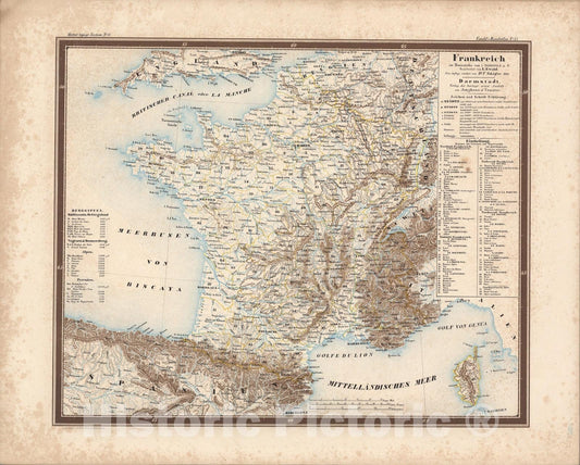 Historic Map : No. 55. Frankreich., 1861, Vintage Wall Art