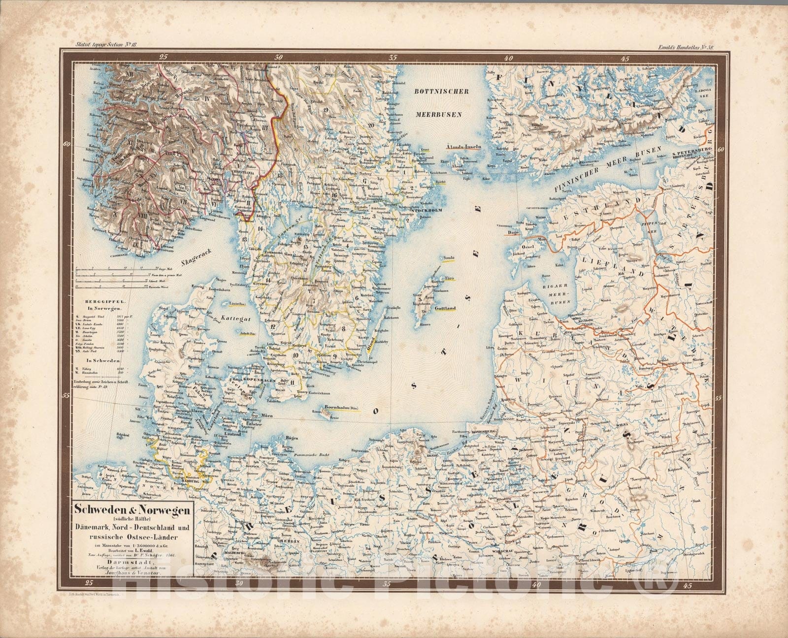 Historic Map : No. 58. Schweden und Norwegen, (suedkiche Haelfte), Daenemark, Nord - Deutschland., 1861, Vintage Wall Art