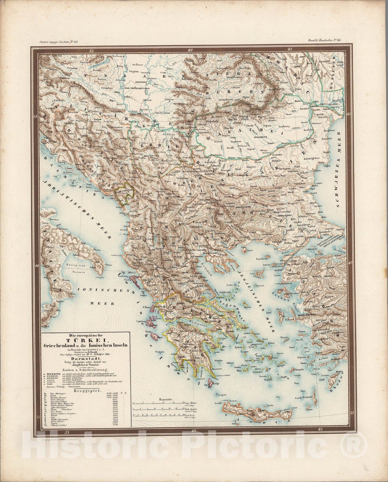 Historic Map : No. 65. Die Europaeische Tuerkel, Griechenland und Ionische Inseln., 1861, Vintage Wall Art