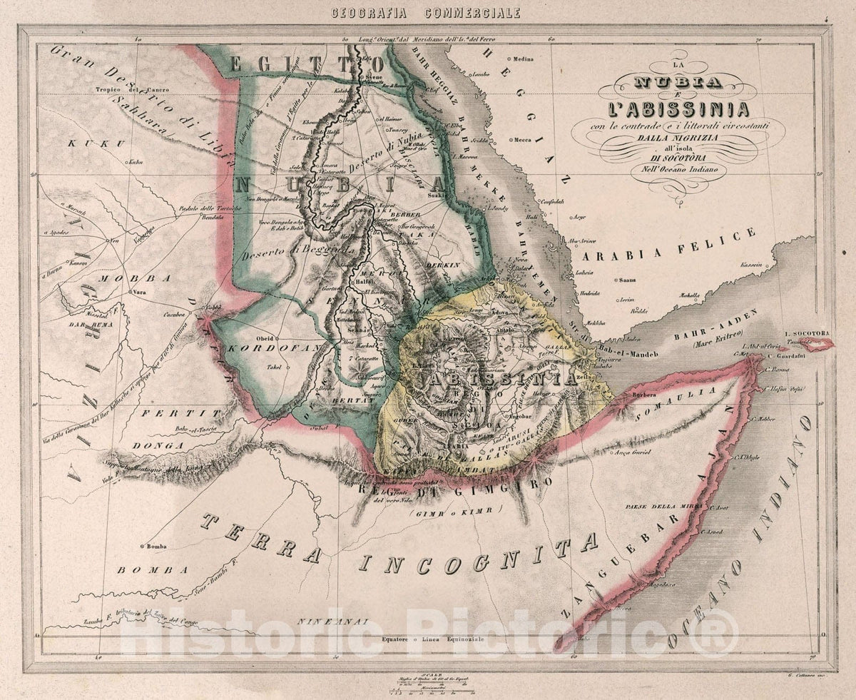 Historic Map : 4. La Nubia e LAbissinia., 1858, Vintage Wall Art