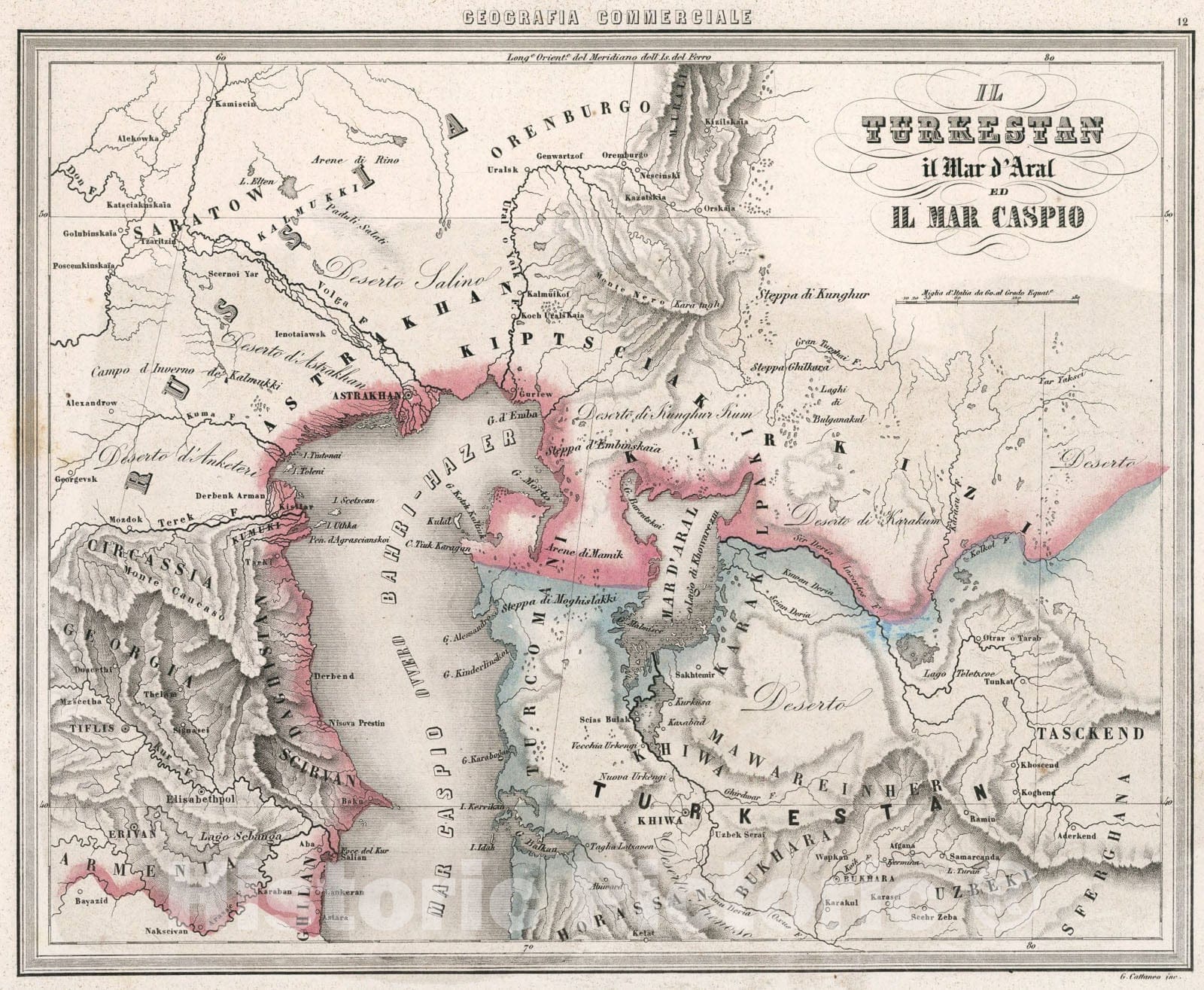 Historic Map : 12. Il Turkestan il Mar dAral ed il Mar Caspio., 1858, Vintage Wall Art