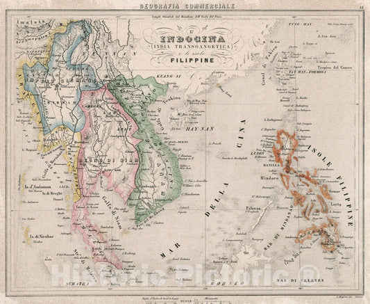 Historic Map : 15. LIndocina (India Transgangetica) le insole Filippine., 1858, Vintage Wall Art