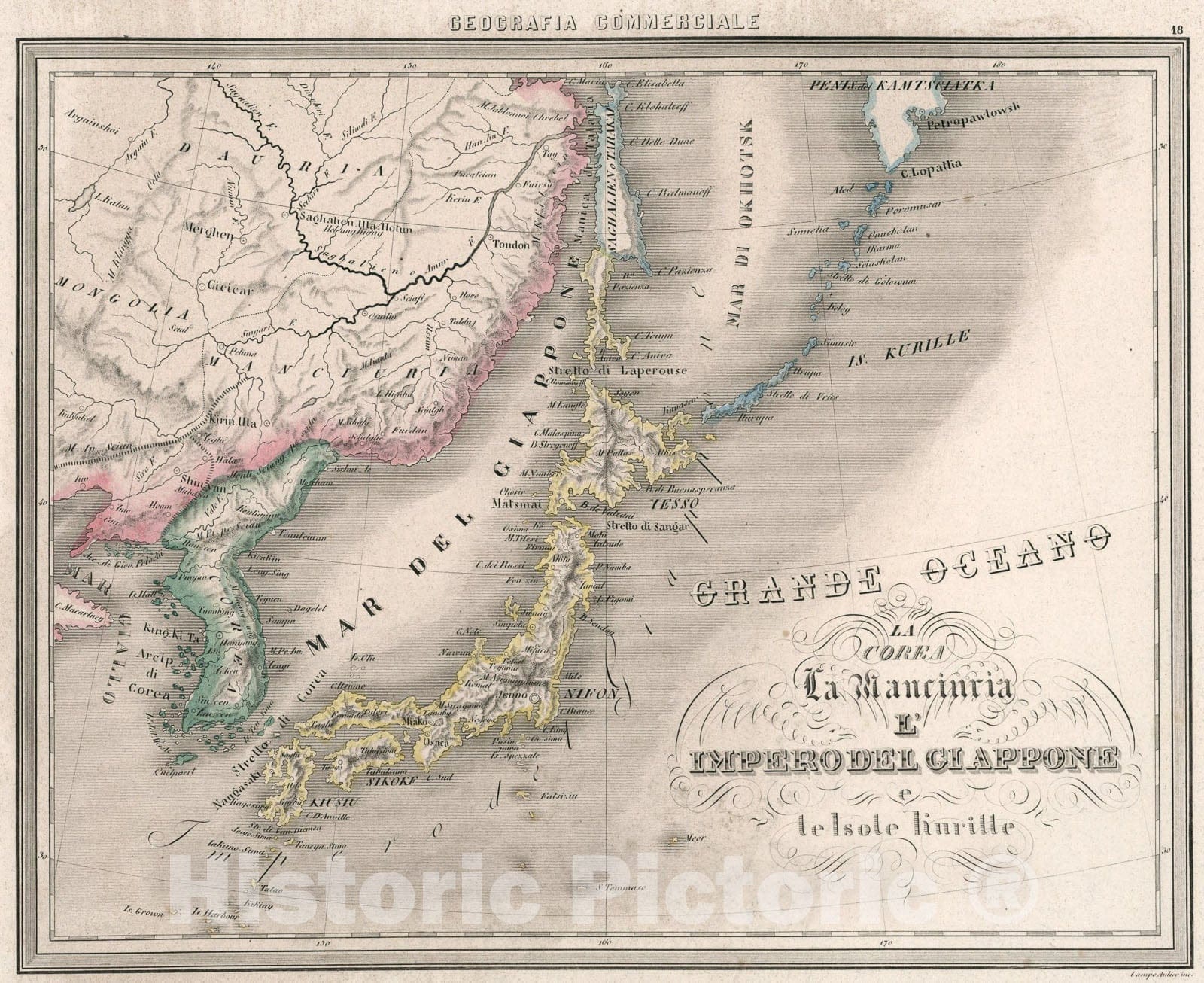 Historic Map : 18. La Corea, La Manciuria, LImpero del Giappone e le Isole Iiurille., 1858, Vintage Wall Art