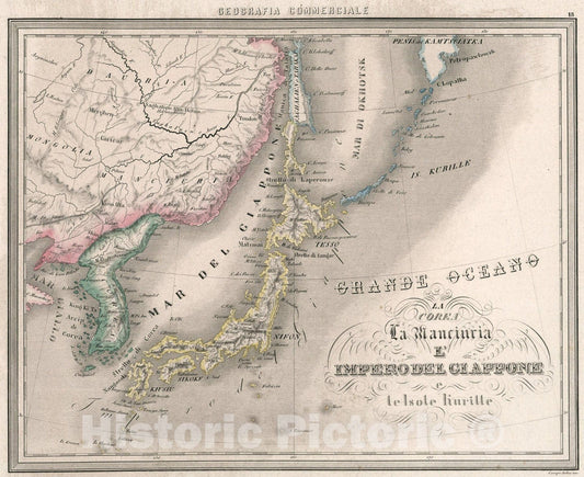 Historic Map : 18. La Corea, La Manciuria, LImpero del Giappone e le Isole Iiurille., 1858, Vintage Wall Art