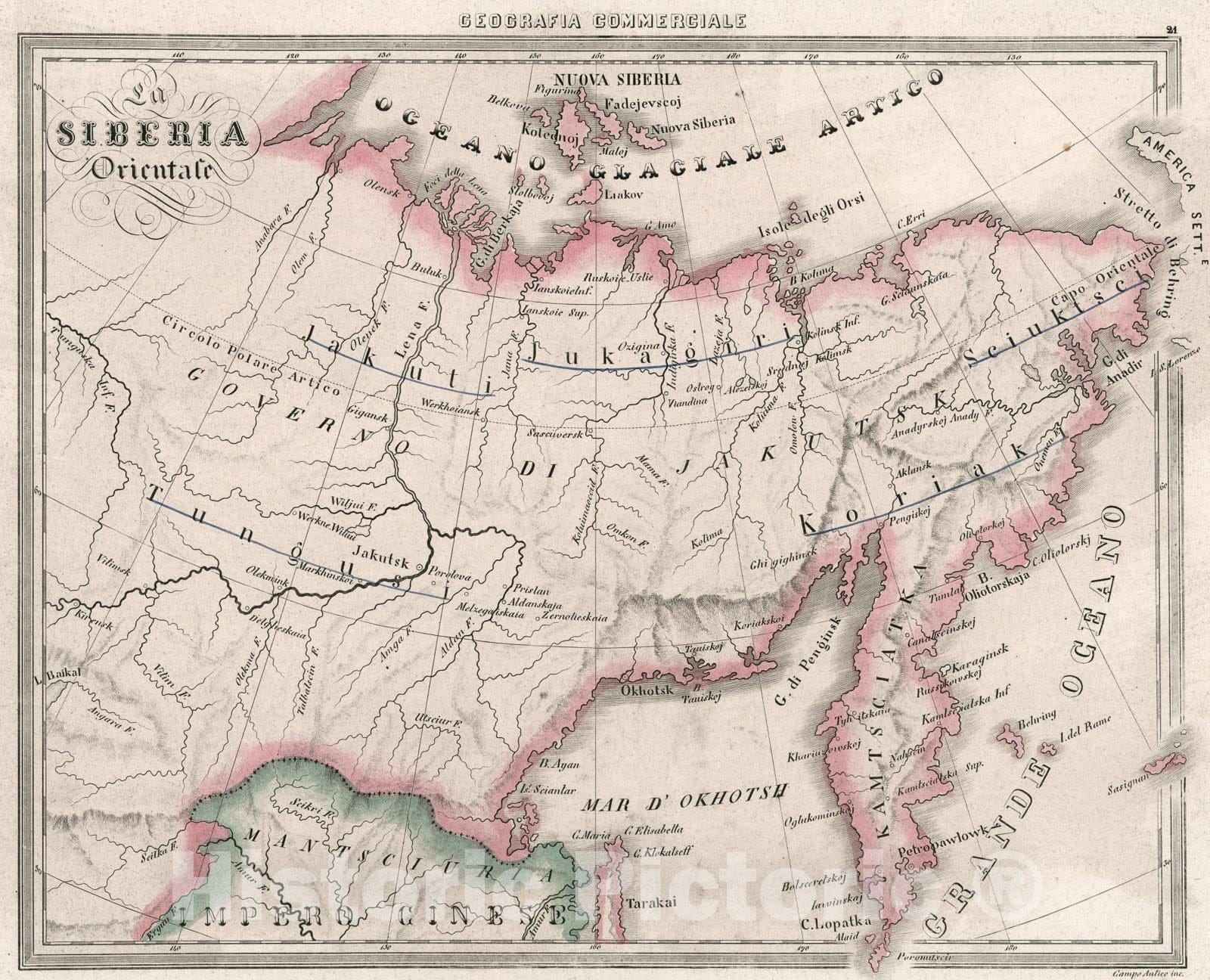 Historic Map : 21. La Siberia Orientale., 1858, Vintage Wall Art