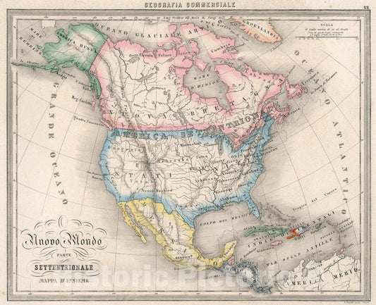 Historic Map : 22. Nuovo Mondo Parte Settentriole Mappa dInsieme., 1858, Vintage Wall Art