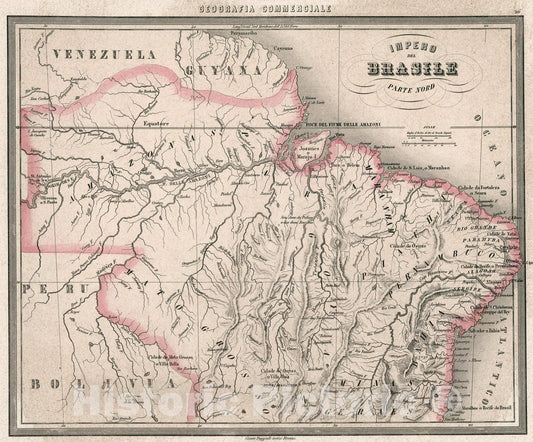 Historic Map : 26. Impero del Brasile Parte Nord., 1858, Vintage Wall Art