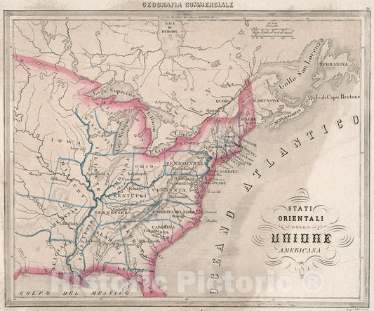Historic Map : 30. Stati Orientali della Unione Americana., 1858, Vintage Wall Art