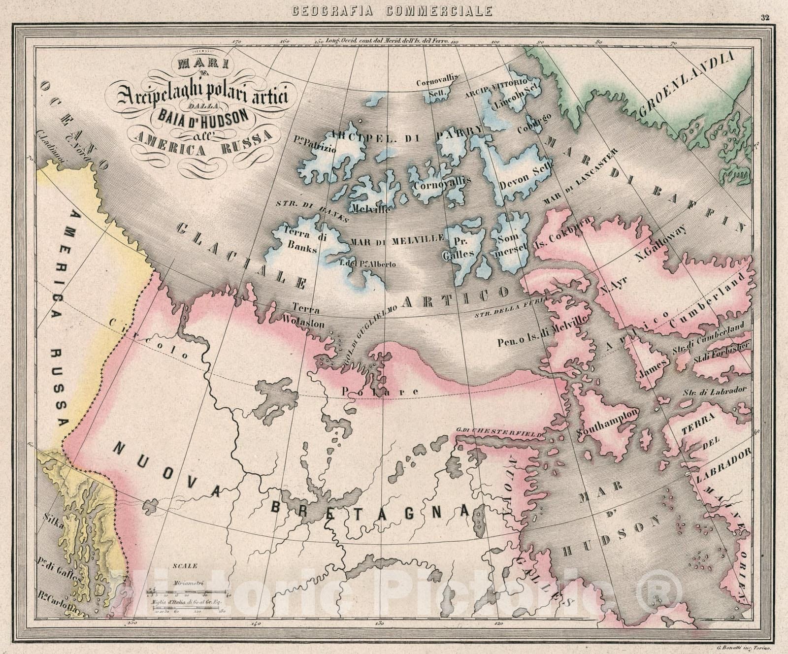 Historic Map : 32. Mari Archipelaghi polari artici dalla Baia dHudson all America Russa., 1858, Vintage Wall Art