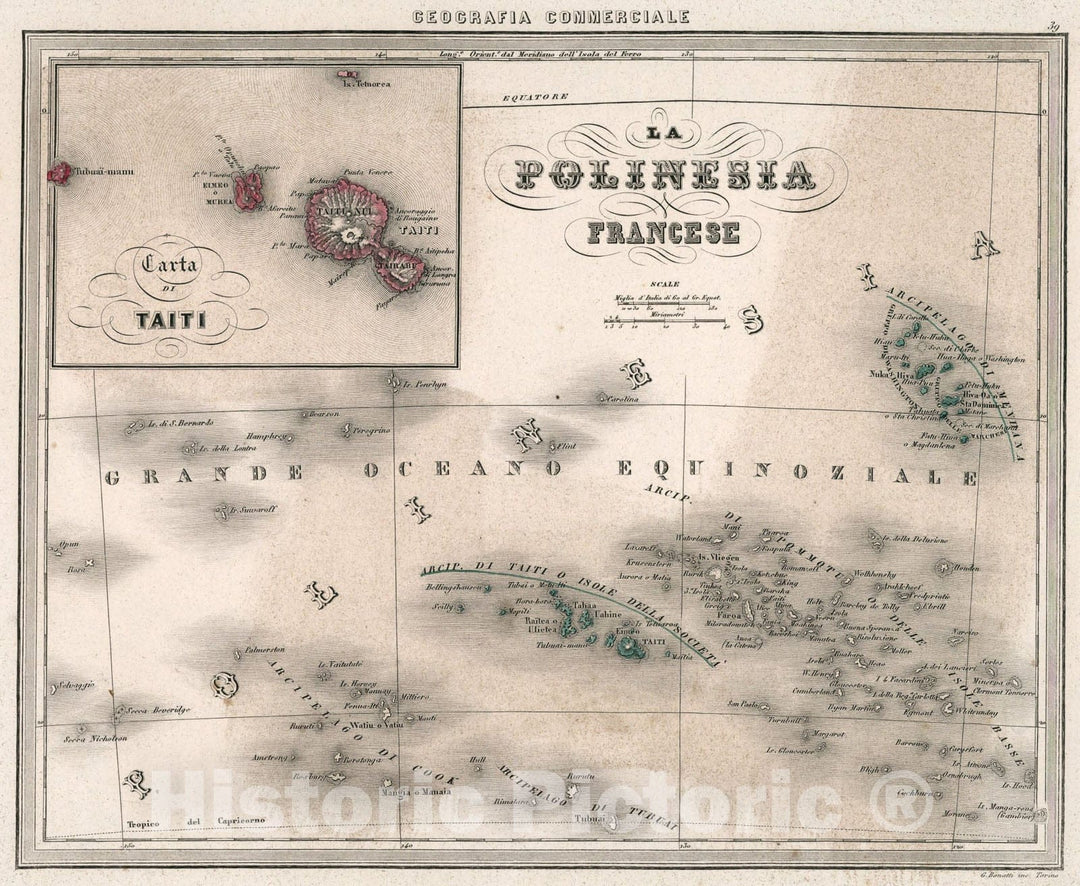 Historic Map : 39. La Polinesia Francese., 1858, Vintage Wall Art