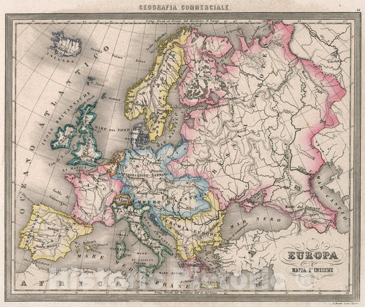 Historic Map : 40. Europa, Mappa LInsieme., 1858, Vintage Wall Art