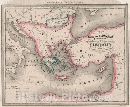 Historic Map : 42. Il Bacino del Mediterraneo (Parte Orientale) , 1858, Vintage Wall Art