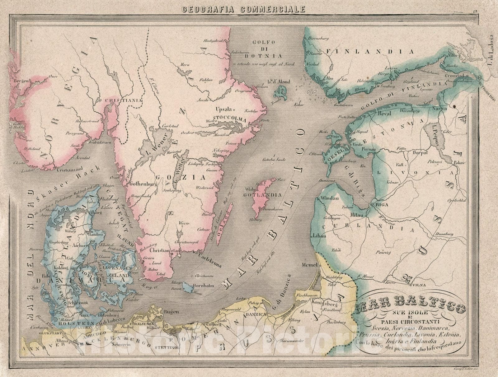 Historic Map : 43. Mar Baltico sue Isole Paesi Circostanti, Svezia, Norvegia, Danimarca, Prussia, Curlandia, Livonia, Estonia,, 1858, Vintage Wall Art