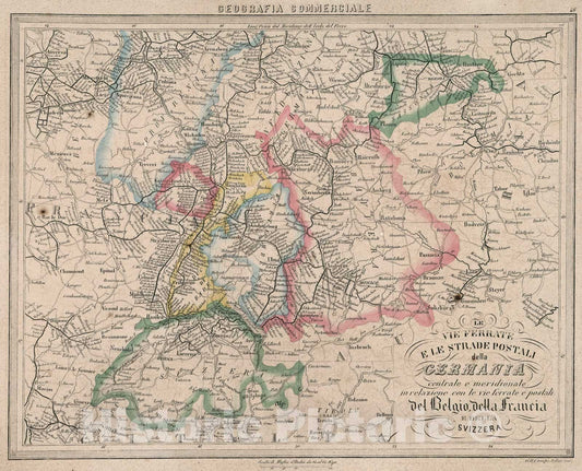 Historic Map : 46. Le Vie Ferrate e le Strade Postali della Germania , 1858, Vintage Wall Art