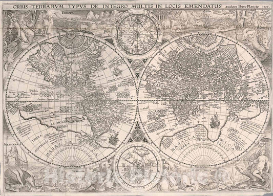 Historic Map : Orbis Terrarum Typus De Integro Multis In Locis Emendatus auctore Petro Plancio 1594, 1594, Petrus Plancius, Vintage Wall Art