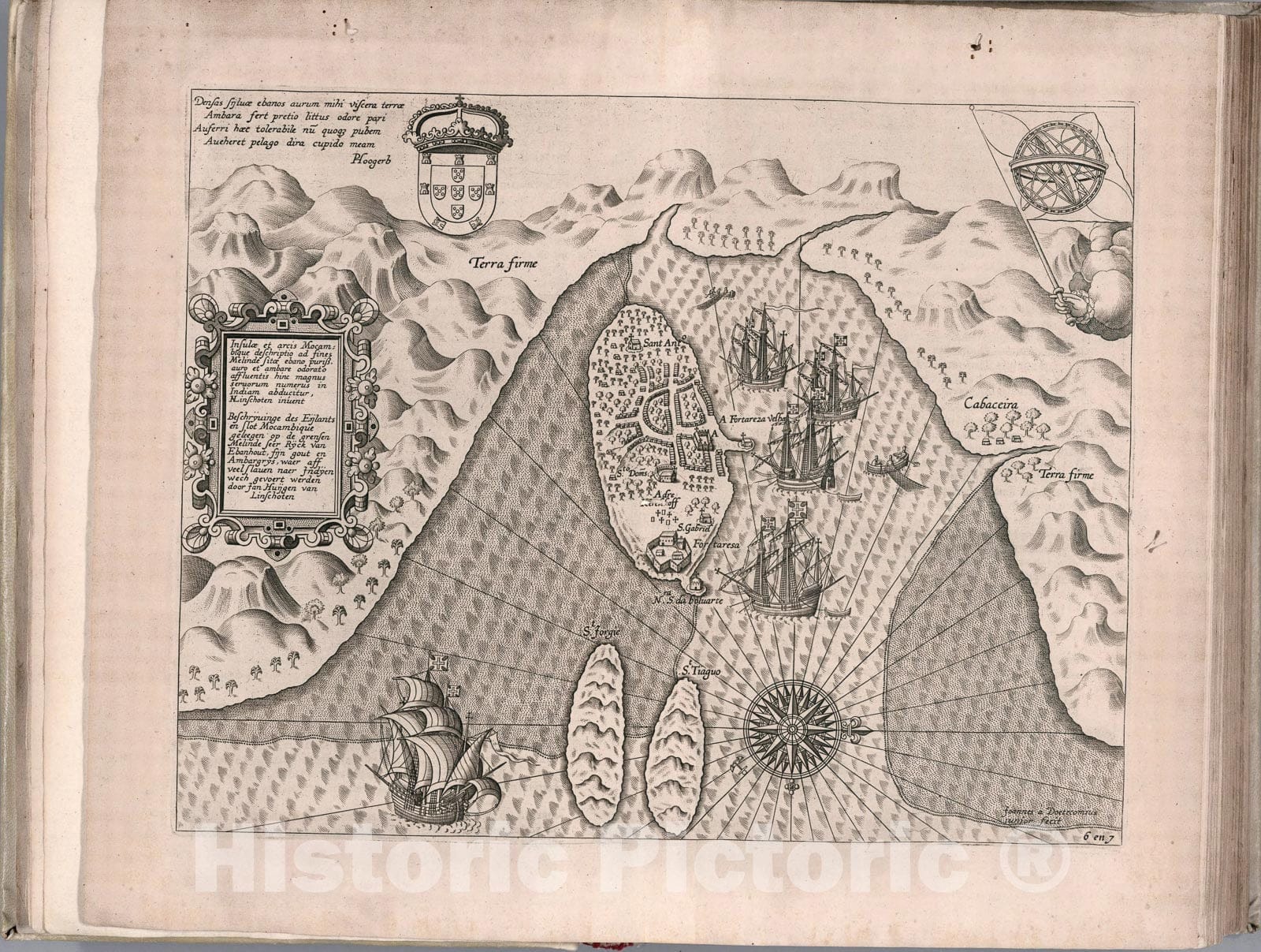 Historic Map : LIsle & Ville de Mocambique., 1638, Vintage Wall Art