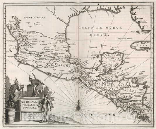 Historic Map : Nova Hispania, Nova Galicia, Guatimala., 1671, Vintage Wall Art