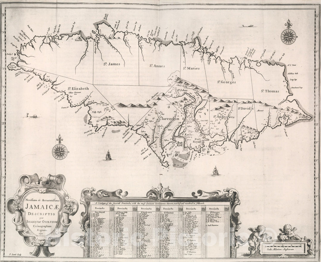 Historic Map : Novissima et Accuratissima Jamaicae., 1671, Vintage Wall Art