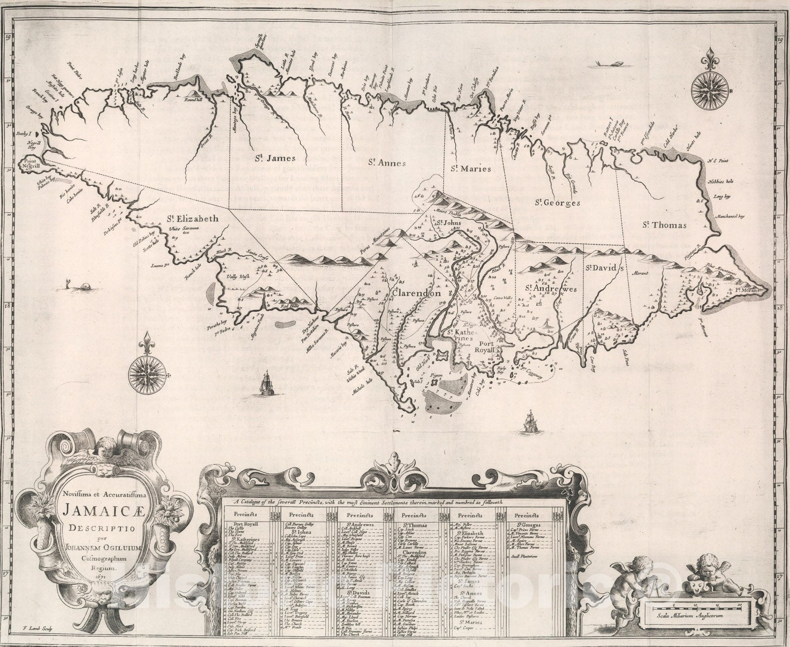 Historic Map : Novissima et Accuratissima Jamaicae., 1671, Vintage Wall Art