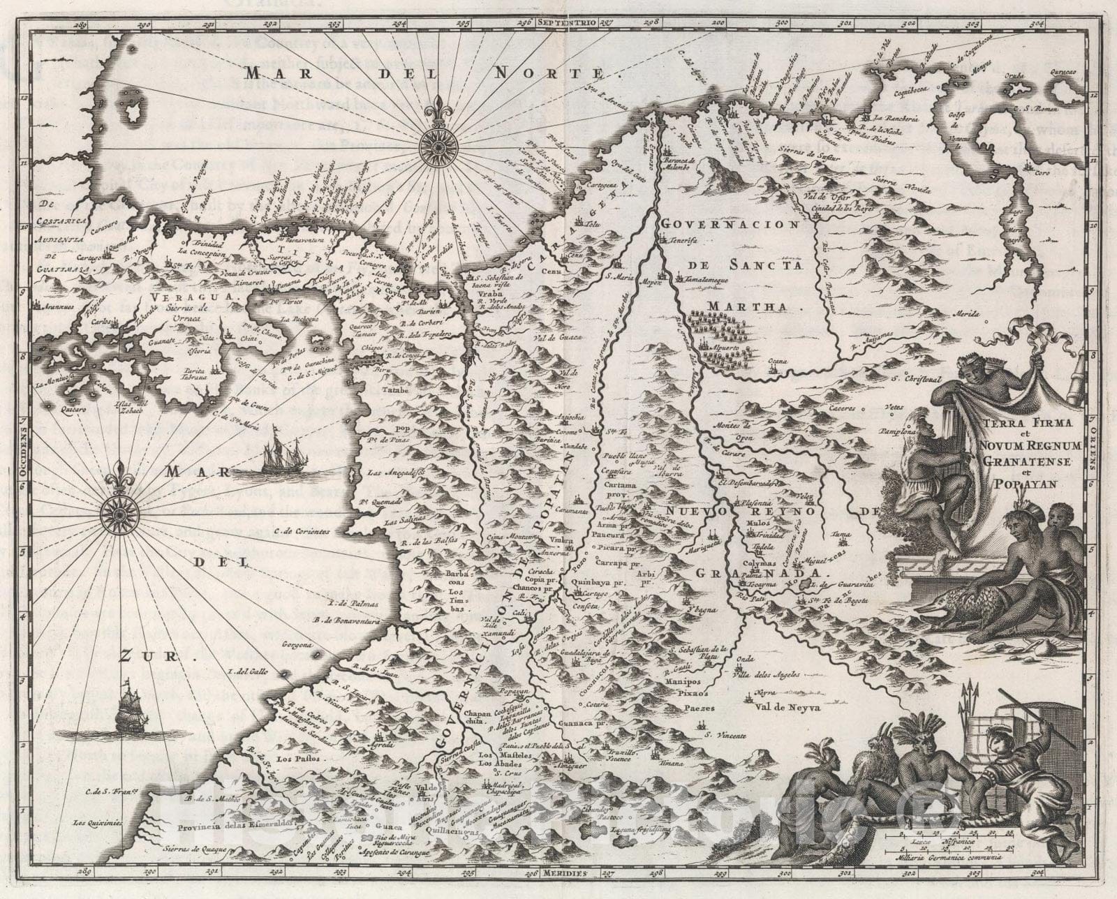 Historic Map : Terra Firma et Nova Regnum Granatense et Popayan., 1671, Vintage Wall Art