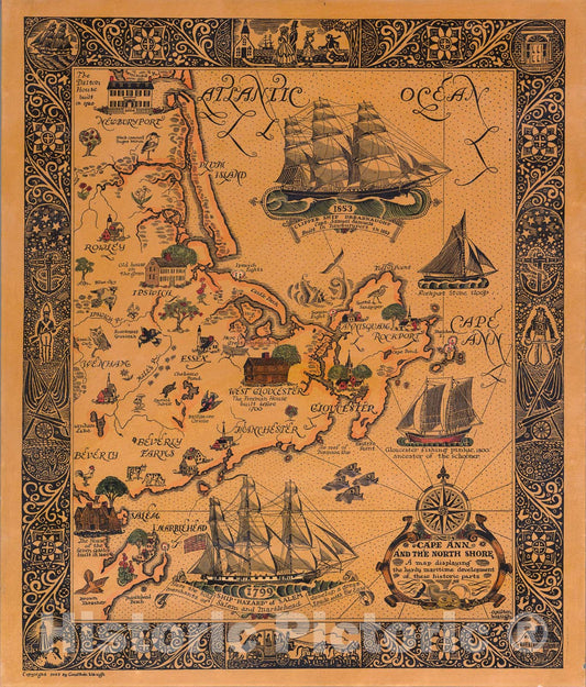Historic Map : Cape Ann and the North Shore., 1927, Vintage Wall Art
