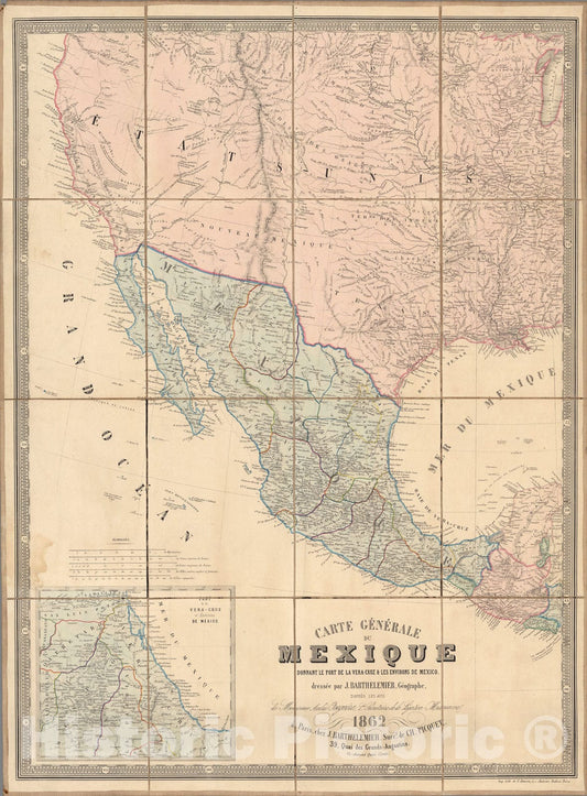 Historic Map : Carte Generale du Mexique donnant le Port de la Vera-Cruz., 1862, Vintage Wall Art