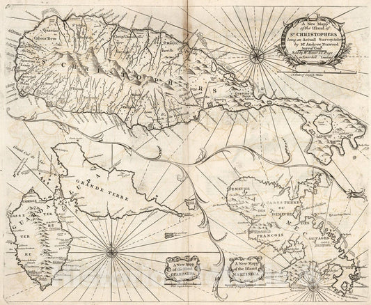Historic Map : New Mapp of the Island of St. Christophers being an Actuall Survey taken by Mr. Andrew Norwood Surveyr. Genll., 1794, Vintage Wall Art