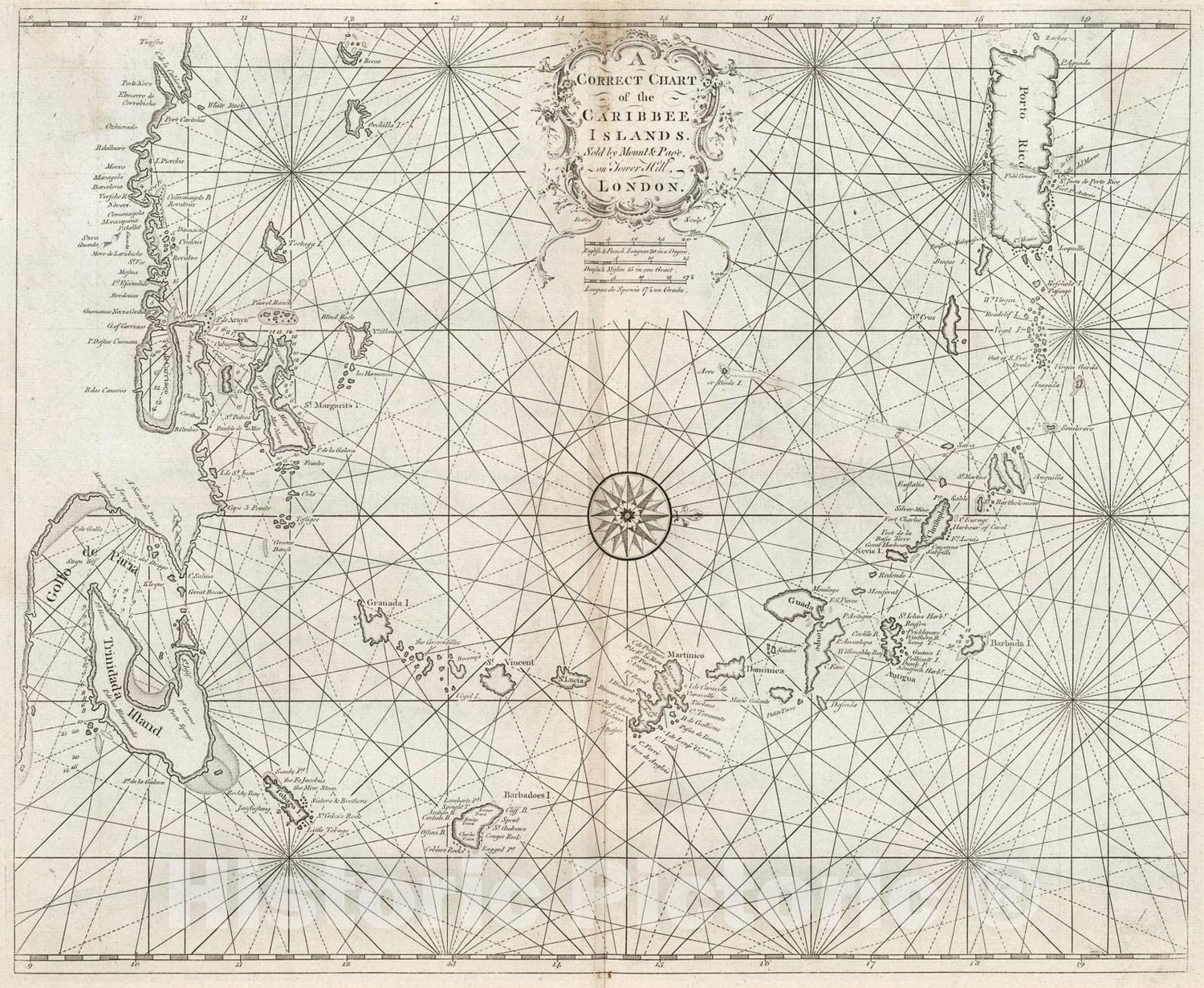 Historic Map : Correct Chart of the Caribbee Islands., 1794, Vintage Wall Art