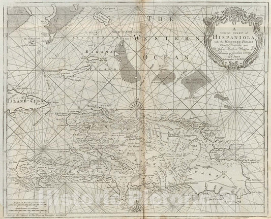 Historic Map : A Correct Chart of Hispaniola with the Windward Passage, 1740, Charles Price, Vintage Wall Art